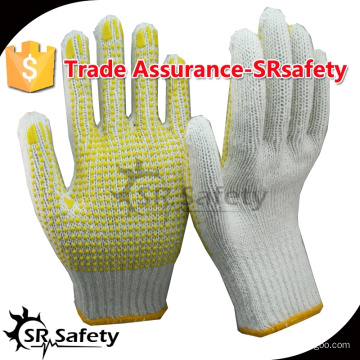 SRsafety 7G polycotton punteó guantes de trabajo / guantes de trabajo de algodón de seguridad amarillo / guantes de trabajo de jardín de algodón